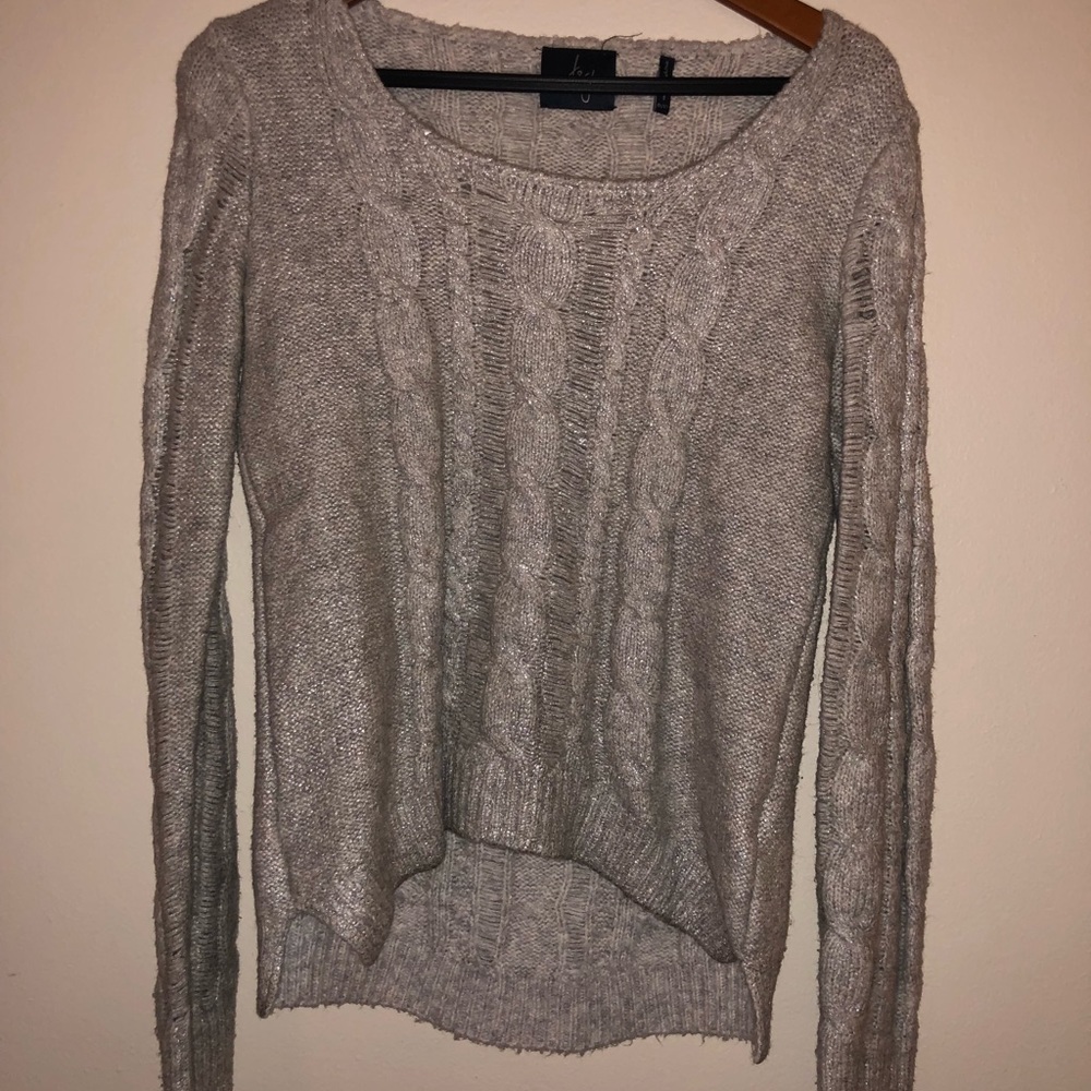 Grey Cable Sweater with Silver Accents